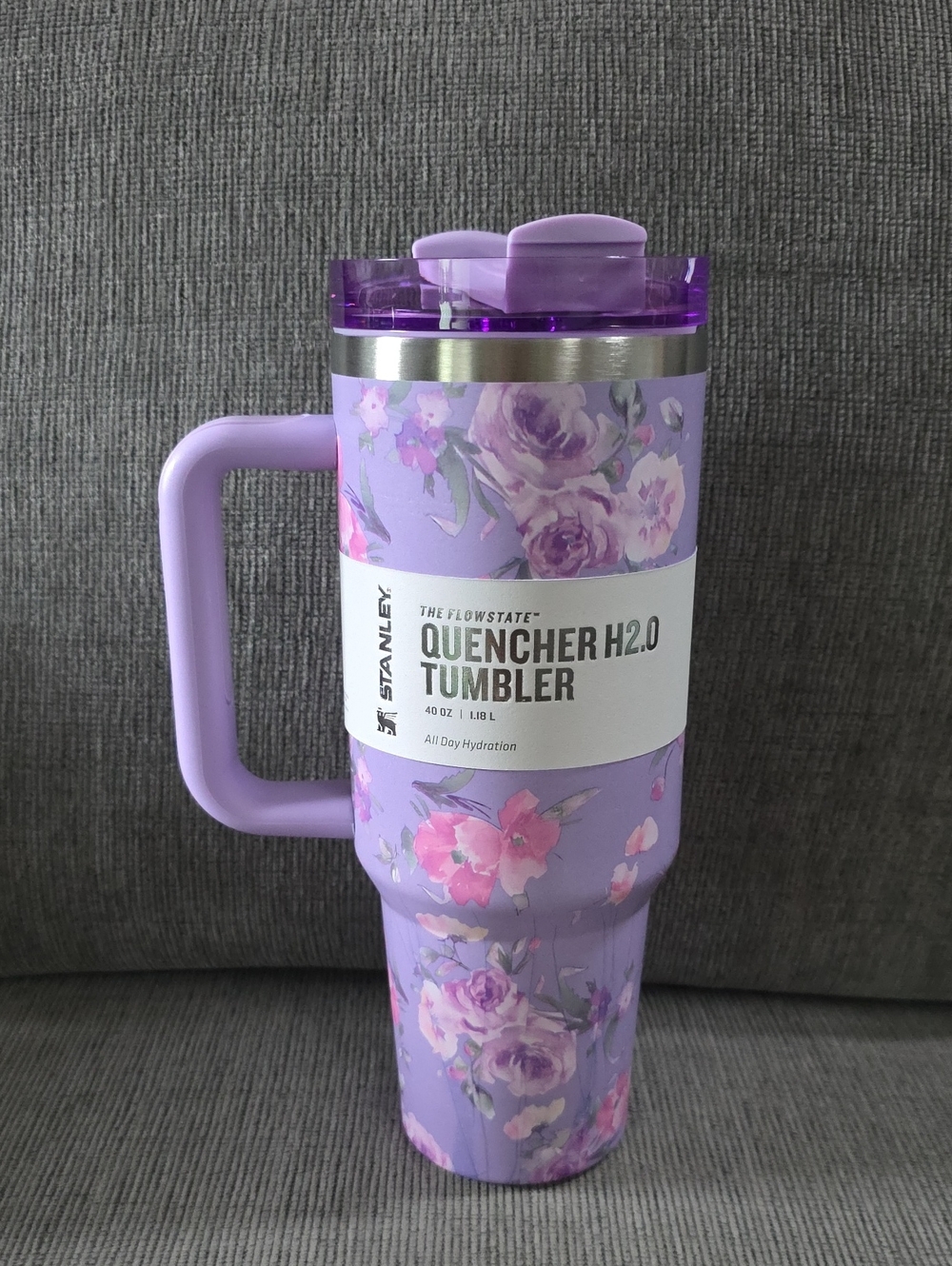 Love Shack Fancy Floral Purple Quencher H2.0 Tumbler W/ Handle, New In Box, 40oz